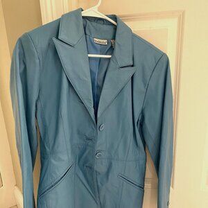 Light Blue leather jacket - Newport News - Med - Vintage 90s Y2K